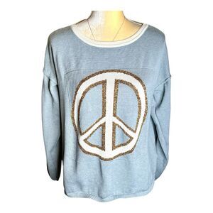 Venus Knit Top Size EUR 42/44 US 10/12 Bling Peace Sign Long Sleeves Crewneck